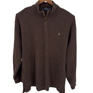 Polo Ralph Lauren Quarter Zip Pullover Mens 2XLT Brown Cotton Sweater Tall